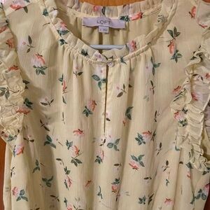 LOFT Yellow Floral Blouse with Ruffles